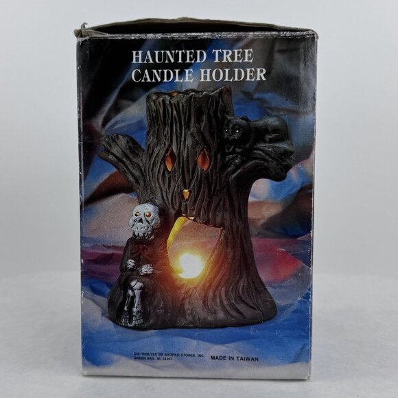Vintage Halloween Haunted Tree Candle Holder With Skeleton Pumpkin 6.5" Tall - Picture 15 of 16